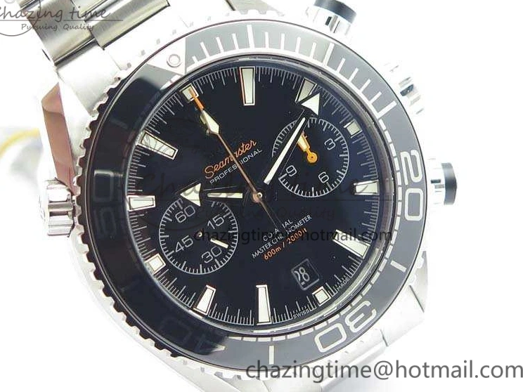 0103 Planet Ocean Master Chrono SS OM 1:1 Best Edition Black Dial On SS Bracelet A9900 V Fashionable 8113